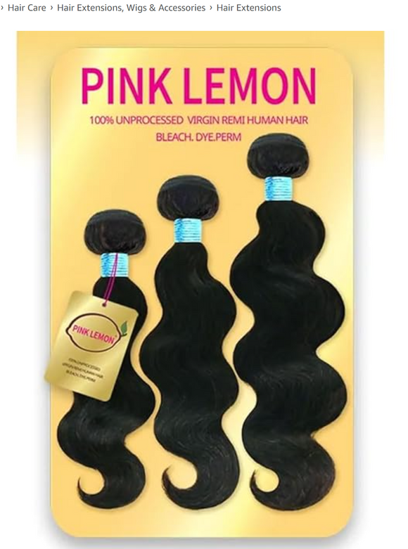 PINK LEMON Virgin Human Hair Weave 3 Bundles Body Wave