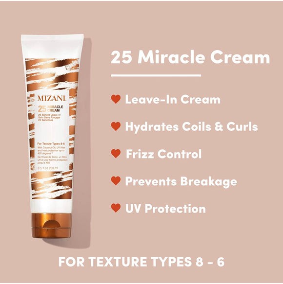 MIZANI 25 Miracle Leave-In Cream | Adds Lightweight Moisture & Touchable Softness | with Coconut Oil | for Curly Hair