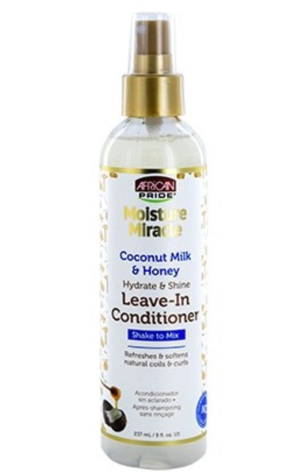 African Pride Moisture Miracle Coconut Milk and Honey Hydrate & Shine Leave-In Conditioner, 8oz