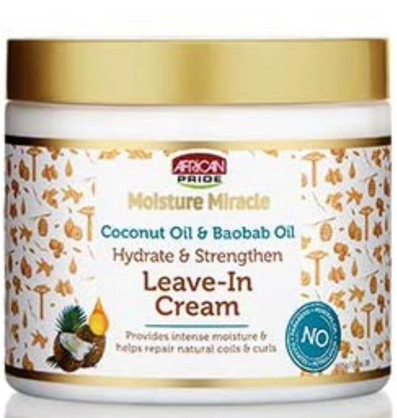 African Pride Moisture Miracle Coconut Oil & Baobab Oil Leave-In Cream, 15oz