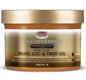 African Pride Black Castor Miracle Extra Hold Braid, Loc, Twist Gel, 8oz