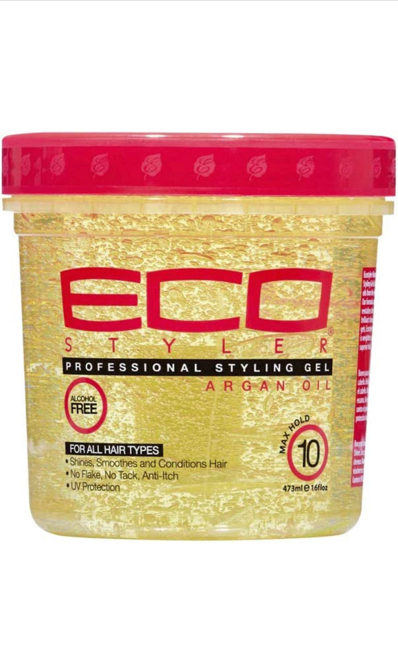 Ecoco Eco Style Gel - Argan Oil - 100% Pure Olive Oil - Promotes Healthy Hair - Nourishes And Repairs Hair - Long-Lasting Shine - 10/10 Maximum Hold - Tames Frizzy Hair - For All Hair Types - 16 Oz