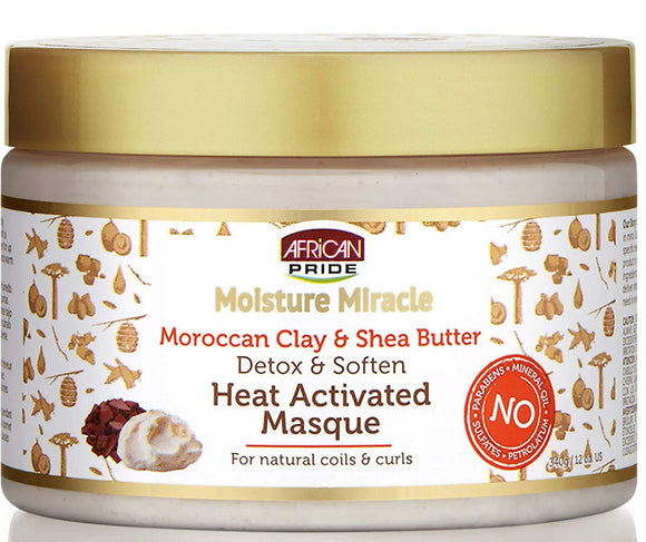 African Pride Moisture Miracle Moroccan Clay & Shea Butter Heat Activated Masque, 12oz