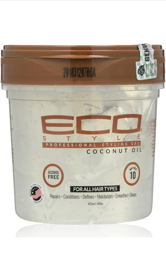Ecoco Eco Style Gel - Coconut Oil - Adds Luster And Moisturizes Hair - Weightless Styling And Superior Hold - Prevents Breakage And Split Ends - Promotes Scalp Health - For All Hair Types - 16 Oz