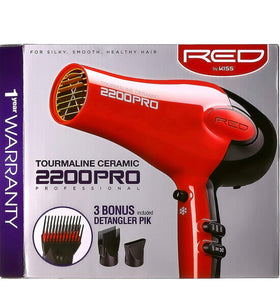Red by Kiss Tourmaline Ceramic 2200 PRO Professional Hair Dryer 2 Extra Combs Included BD07N