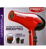 Red by Kiss Tourmaline Ceramic 2200 PRO Professional Hair Dryer 2 Extra Combs Included BD07N